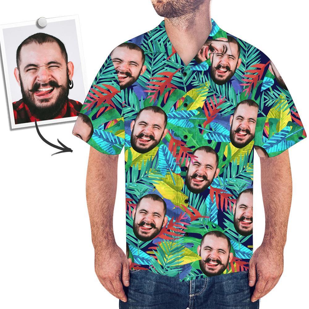 Personalisiertes Gesicht Multicolor Leaves Herren All Over Print Hawaiihemd