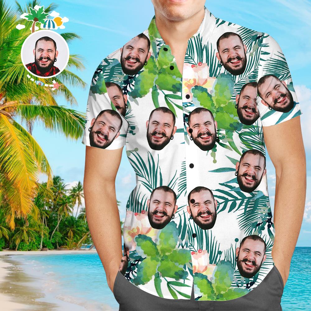 Benutzerdefiniertes Gesicht Blätter & Blumen Hawaiihemd mit Allover-Print für Herren
