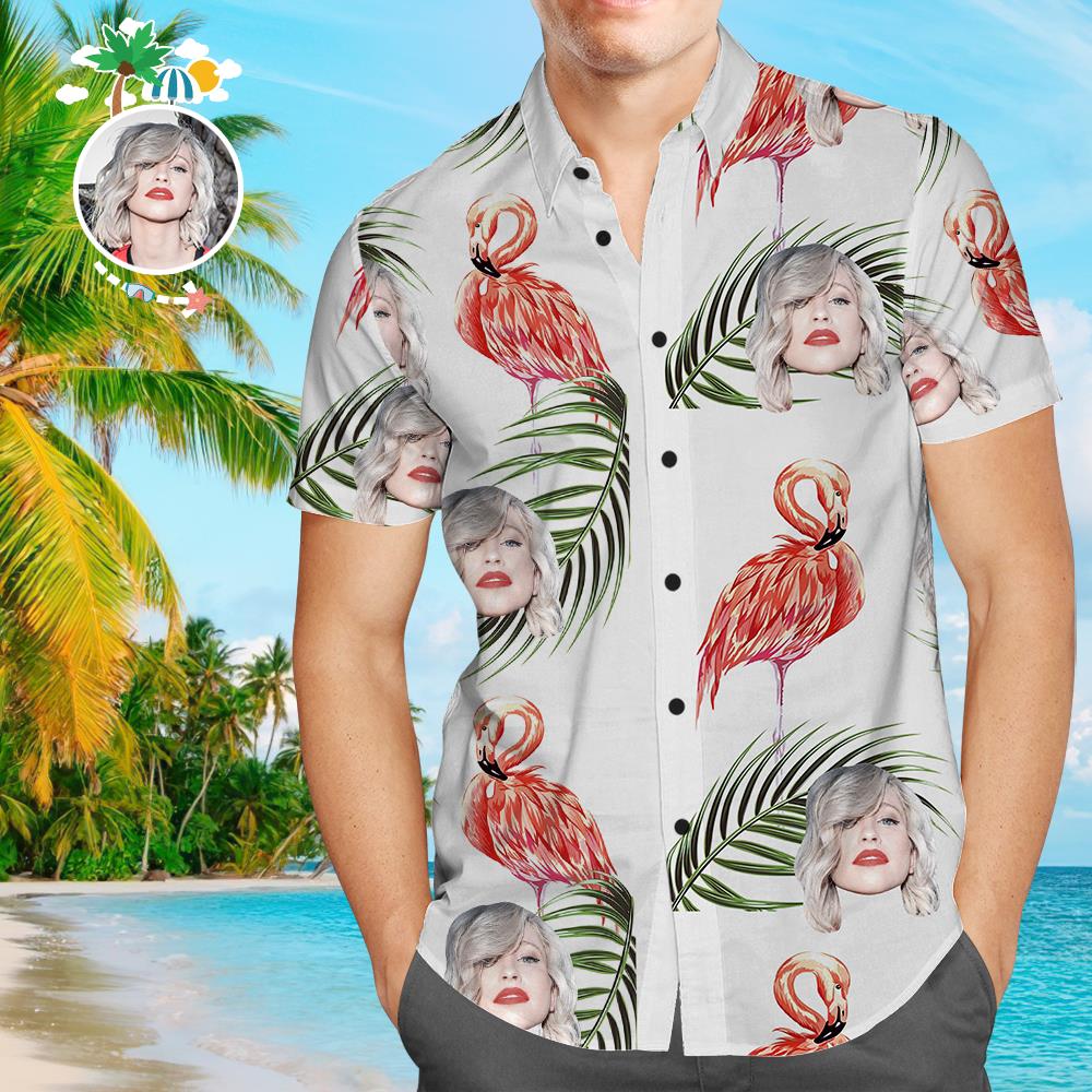 Benutzerdefiniertes Gesicht Funky Hawaiihemd Flamingo Button-Down-Kurzarmhemden