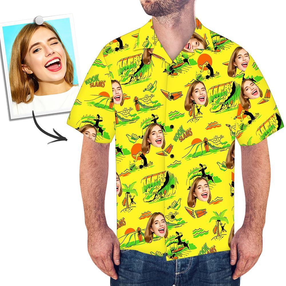 Personalisiertes Gesicht Funky Hawaiihemd Gelbe Button-Down-Kurzarmhemden