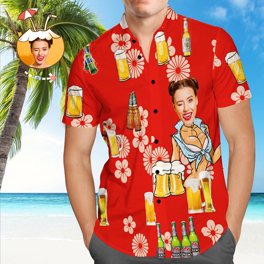 Shirt mit Gesicht Benutzerdefiniertes Gesicht Flippiges Hawaiihemd Bier & Mädchen Button-Down-Shirts