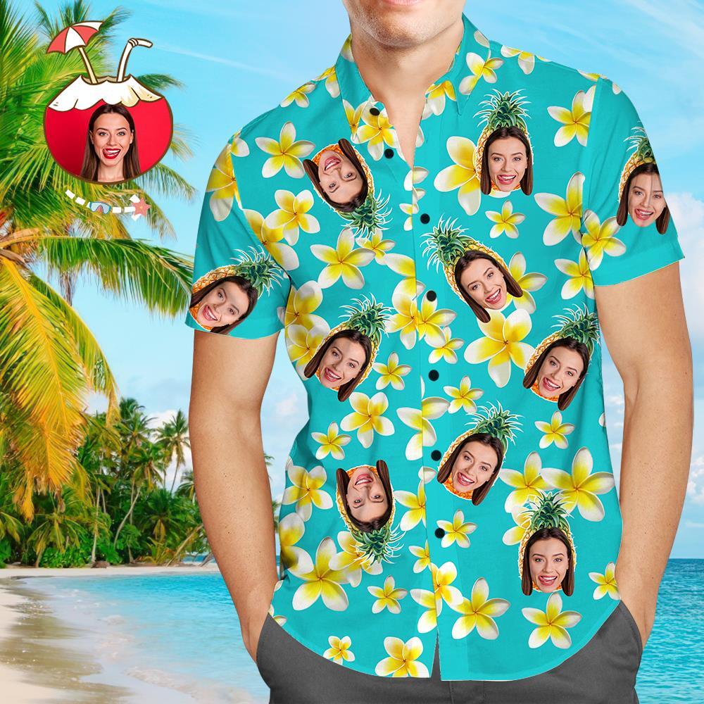 Personalisiertes Gesicht Shirt Herren Hawaiihemd Personalisierte Foto Ananas und Blumen T-Shirts
