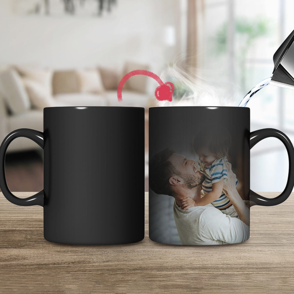 Personalisierte Tasse Fototasse mit 2 Fotos Magischer Becher Farbwechsel Vater und Kind