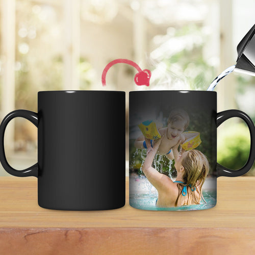 Personalisierte Tasse Fototasse mit 2 Fotos Magischer Becher Farbwechsel Mutter und Kind