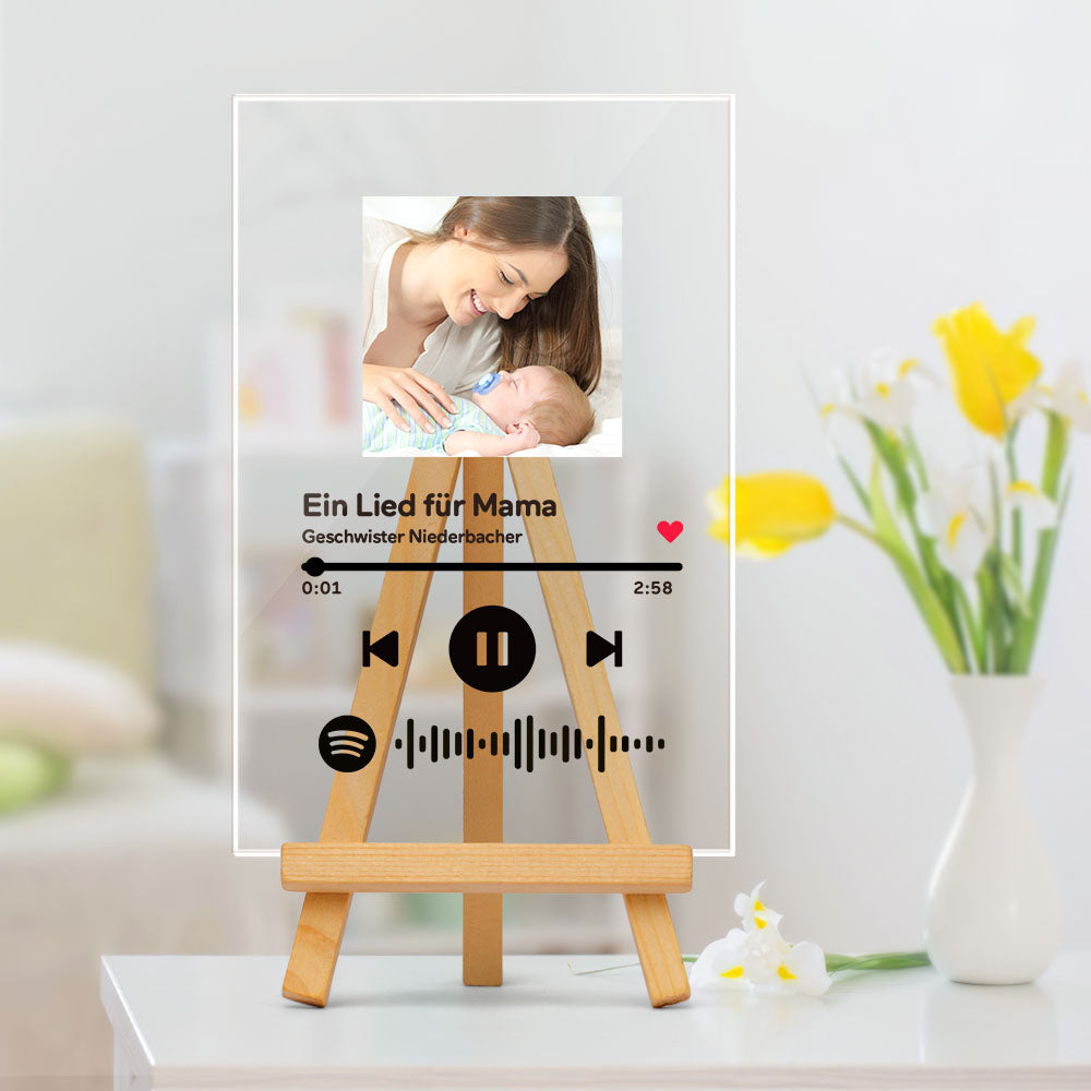 Muttertagsgeschenk Spotify Bilderrahmen Acryl Scanbarer Spotify Code Personalisierte Spotify Plakette mit Holzständer - 4.7 IN x 6.3 IN