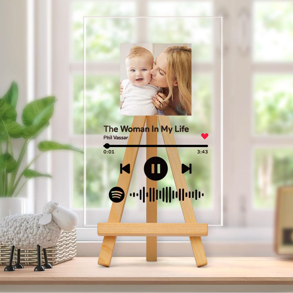 Muttertagsgeschenke Musik-Acrylglas-Kunst Kundenspezifische Musik-Code-Musik-Plakette mit Holzständer Bestes Foto-Geschenk für Mutter