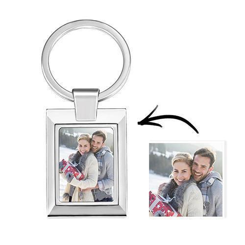Jubiläumsgeschenke Benutzerdefinierter quadratischer Foto-Schlüsselanhänger Personalisierter Legierungs-Schlüsselanhänger für Paare