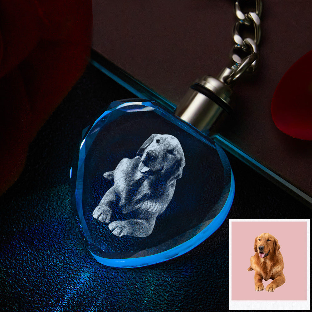 Kundenspezifisches Foto-Kristall Schlüsselbund Haustier-Andenken-Kristall Keychain Herz-Form-Foto Schlüsselbund