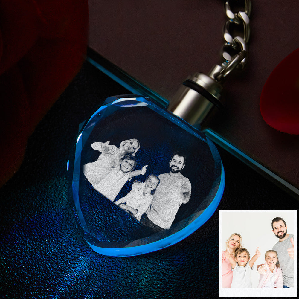 Kundenspezifischer Fotokristall Schlüsselanhänger Familienandenken Kristall Schlüsselanhänger Herzform Foto Schlüsselanhänger