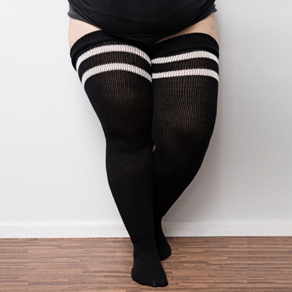 Frauen Winter Beinwärmer, große Größe, drei Stangen, gestreift, modisch, lange Röhren Overknee Socken