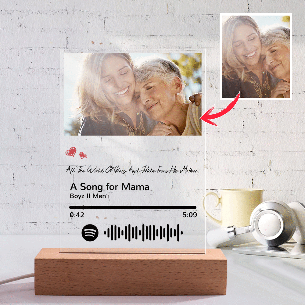 Scannable Spotify Code Night Light Photo Engraved Gifts for Mom - MyPhotoMugs