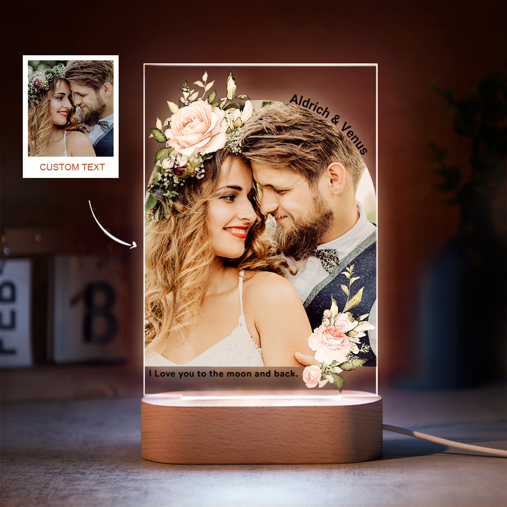 Personalisierter Fotodruck Mit Blumen Bunte Lampe Personalisiertes Acryl Nachtlicht Verlobungsgeschenk - MeineFotoTassen
